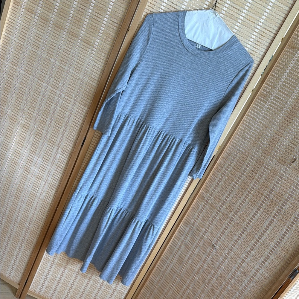 Gray Long Sleeve Tiered Dress